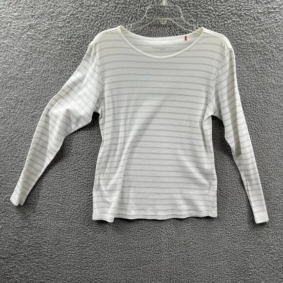 Segments Womens Top Large White Silver‎ Striped Long Sleeve Pullover Shirt - Picture 1 of 8